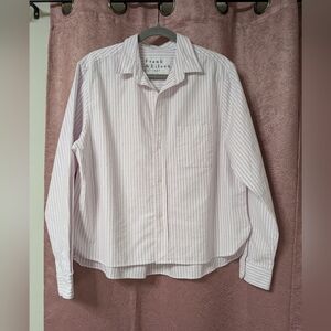 Women's Frank & Eileen White Purple Striped Shirt Quality Cotton Comfortable